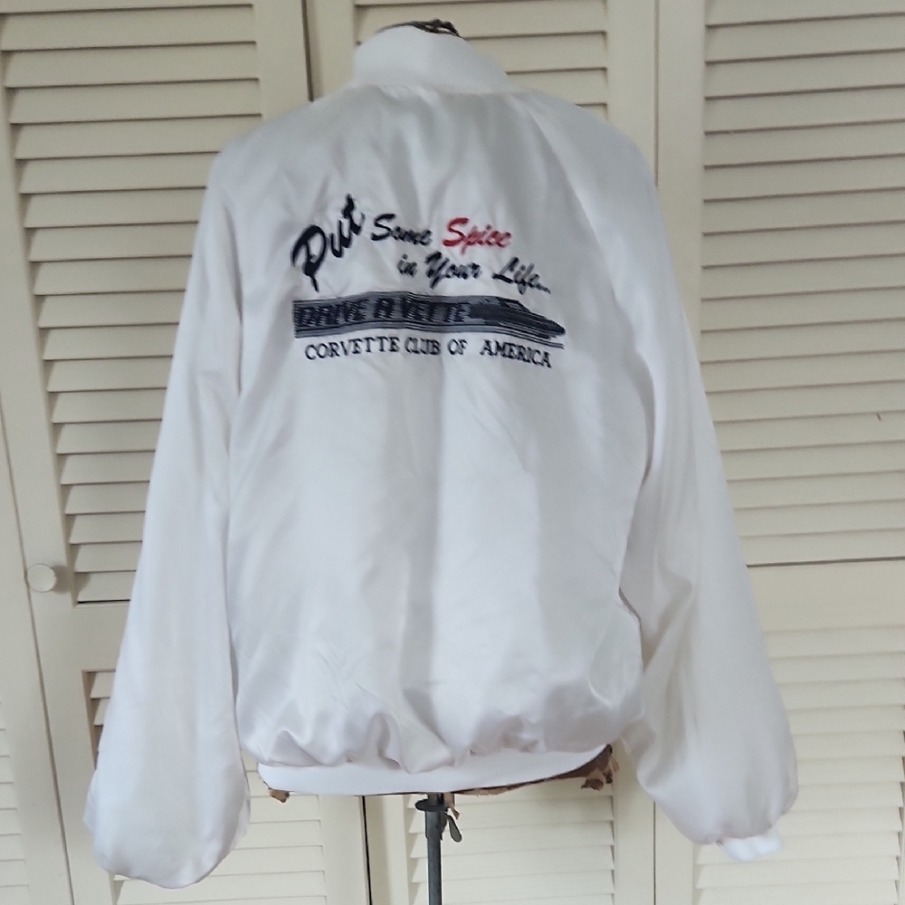 Vintage Satin 80/90s Corvette Club Of America White Satin Bomber Jacket - Picture 9 of 12